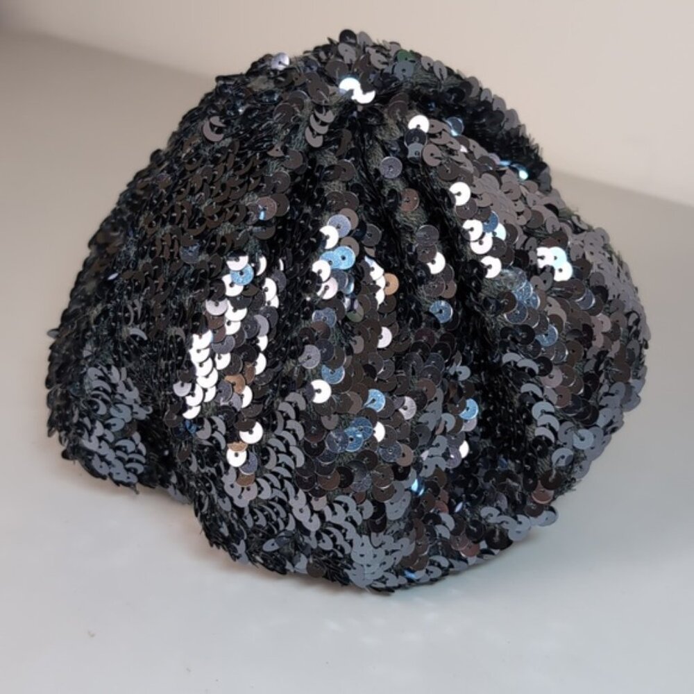Childrens Place Sequin Beret Hat Gunmetal Silver Gray Party Fashionista - Picture 6 of 12